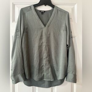 Express Green long sleeve satiny blouse. Size medium.
